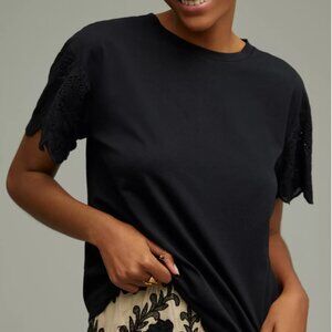 Anthropologie Tiny Jeanine Eyelet Embroidered Tee in Black - Size M